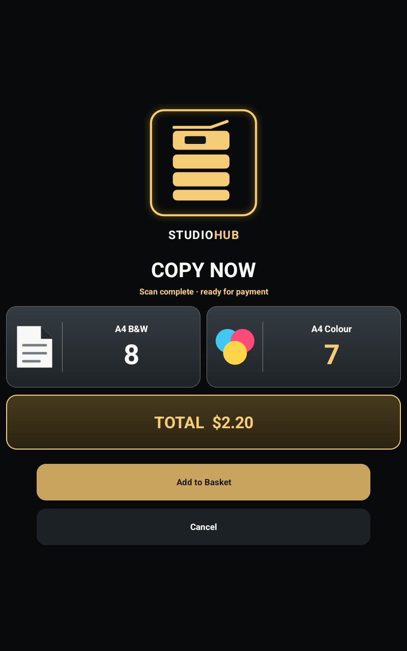StudioHub Kiosk copy screen