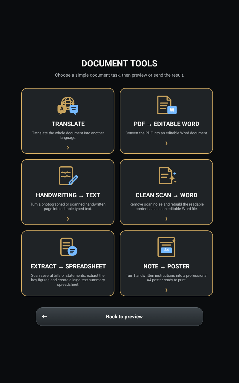 StudioHub Kiosk Document Tools menu