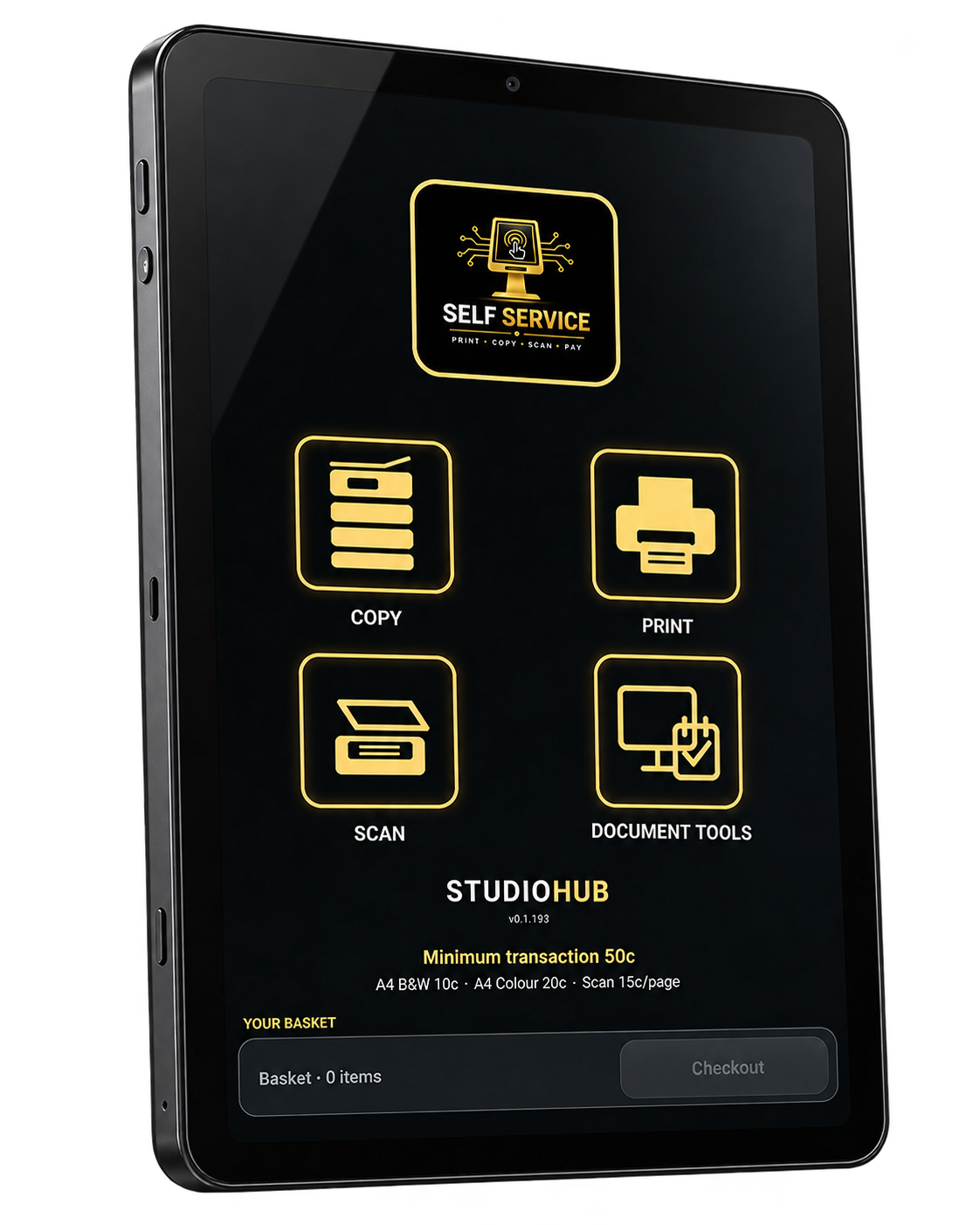 StudioHub Kiosk home screen